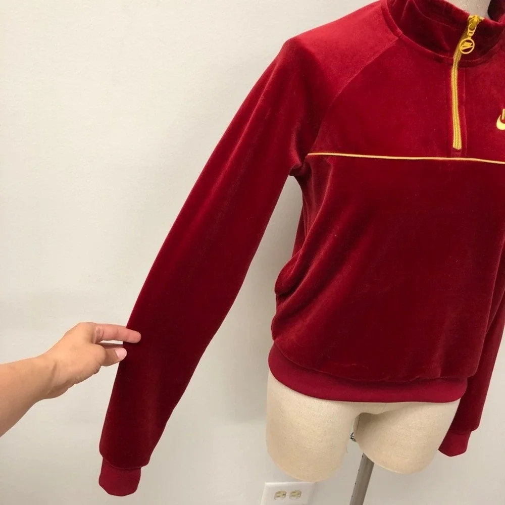 Nike Pullover Womens‎ Small Red Gold Velour Quarter Zip Retro Sporty Streetwear